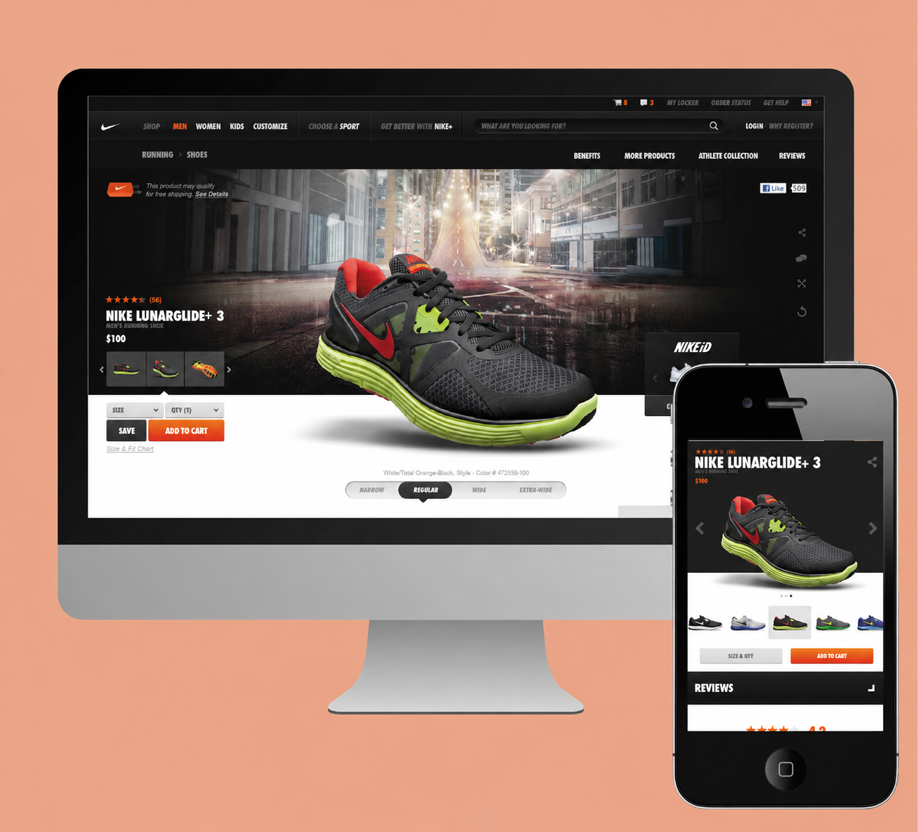 Nike LunarGlide product experience on desktop and mobile.